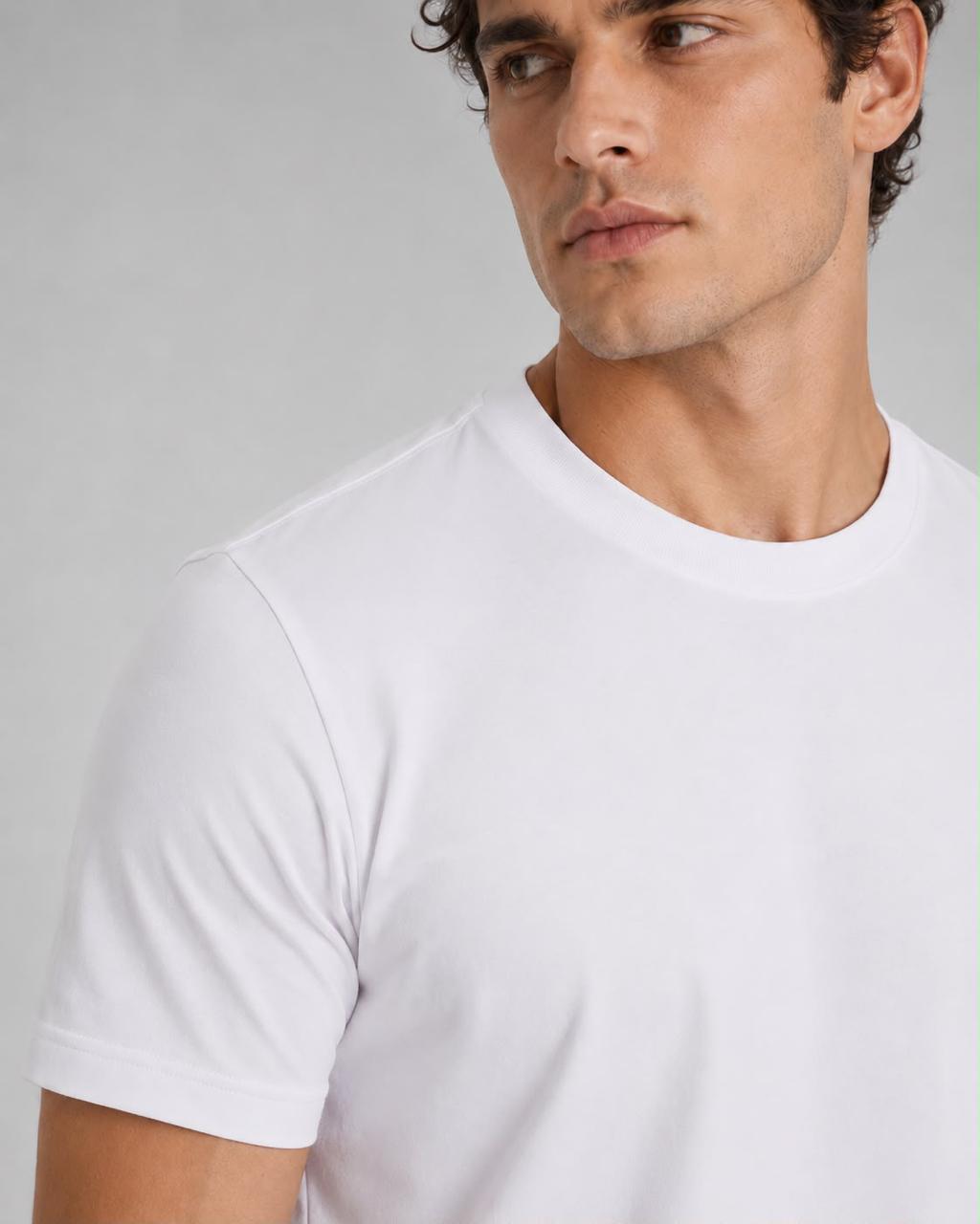 The Tech Shirt in White, shoulder detail